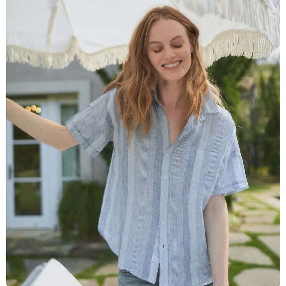 Frank & Eileen Rose Woven Button Up - Blue Stripes
